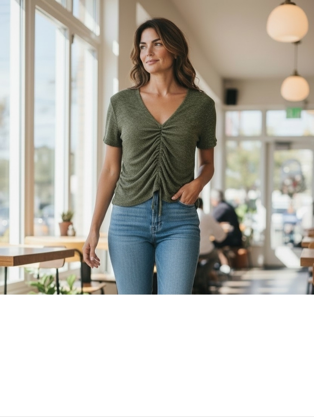 ‼️NWT Ruched V-Neck Short Sleeve Top in Olive